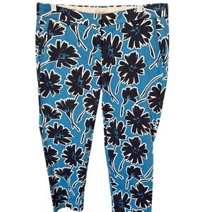 J.Crew floral print chino ankle pants‎ bold blue navy color scheme 8P Cotton 24"
